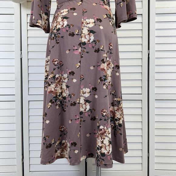 New Stevie Hender Mauve Floral Faux Wrap Dress Soft 3/4 Sleeve Boho Size L - Picture 7 of 9